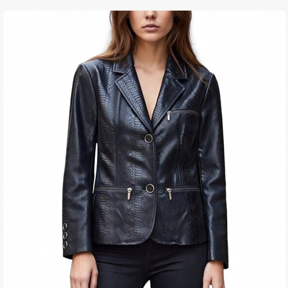 💜 Size XS. Gorgeous croc reptile print leather jacket. In perfect condition.